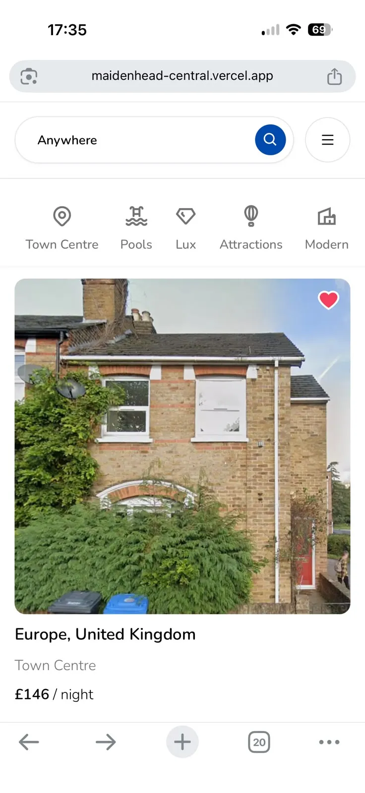 Maidenhead Central mobile home page showing a property listing