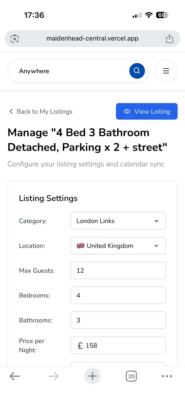Maidenhead Central mobile property-management form